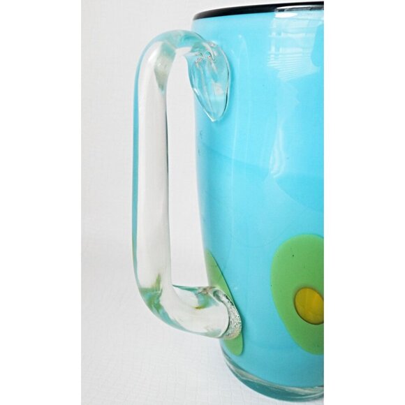 Art Glass Turquoise Blue Water Pitcher Jug Italian Hand Blow Glass Art Cocktail - Picture 7 of 7